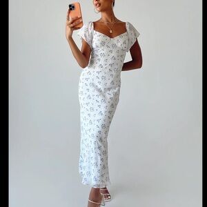 Princess Polly White Maxi Dress with Blue Floral Print